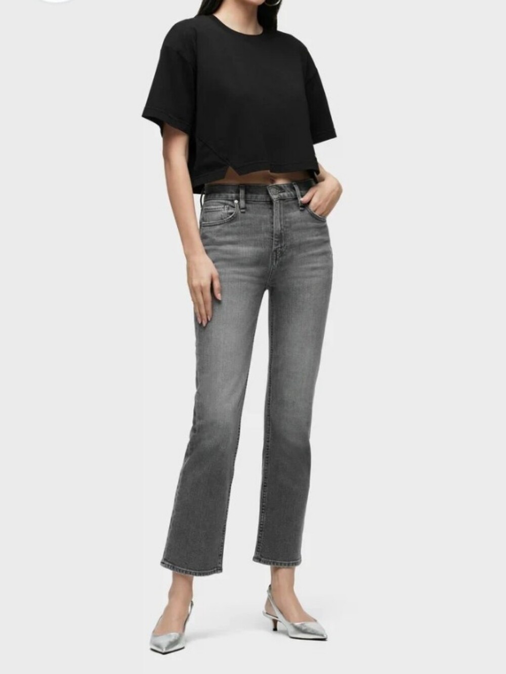 Hudson Remi High Rise Ankle Straight-Leg Jeans Shadow Grey